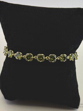 14K Gold Plated Green Sapphire Bracelet 925 Silver 6.7in Statement Jewelry